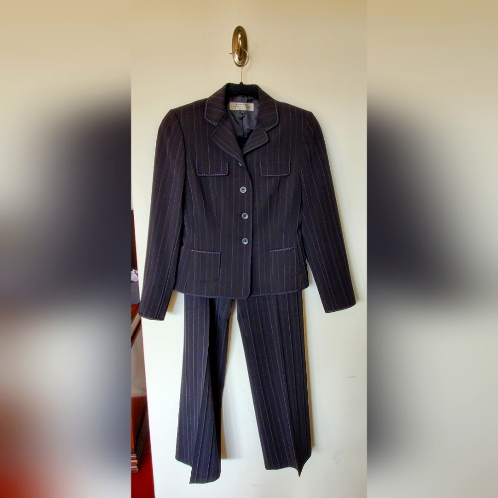 Black Pinstripe Tahari 2 Petite Pantsuit
